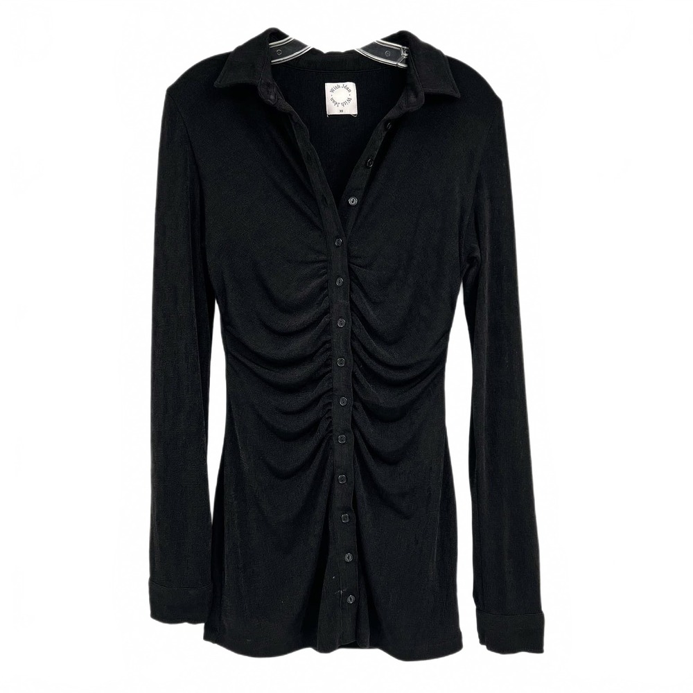 With Jean Black Andy Button Down Mini Dress | Womens XS